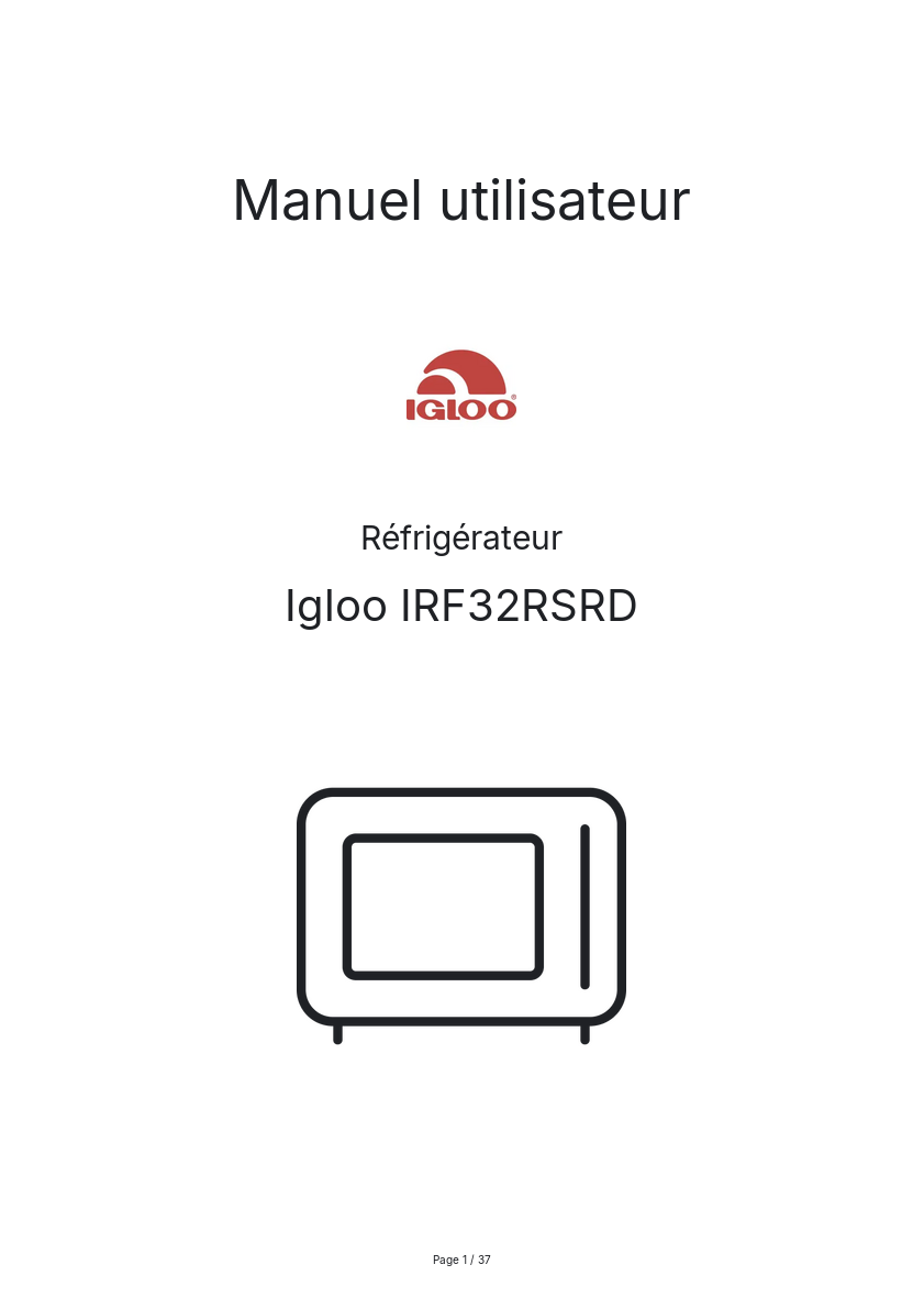 Page n°1 - Manuel utilisateur Igloo IRF32RSRD