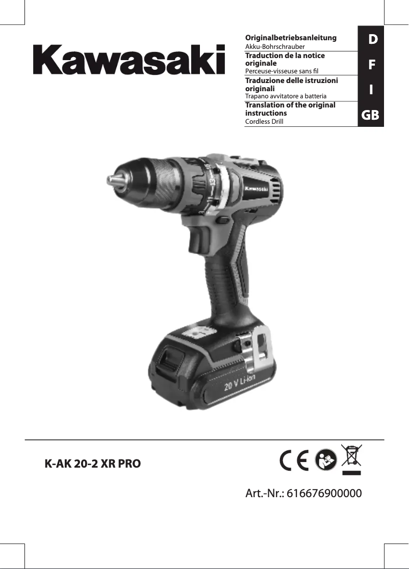 Page 1 de la notice Manuel utilisateur Kawasaki K-AK 20-2 XR Pro