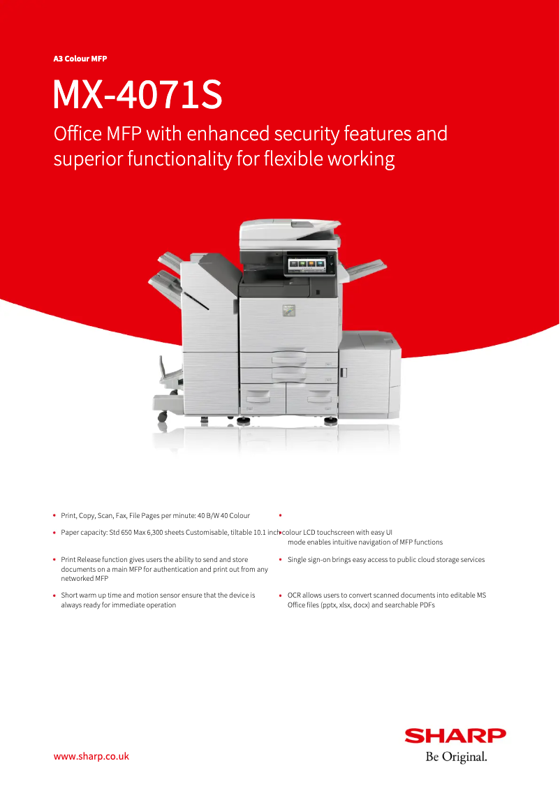 Page 1 de la notice Fiche technique Sharp MX-4071S