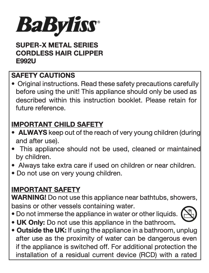 Page 1 de la notice Manuel utilisateur BaByliss Super-X Metal E992U