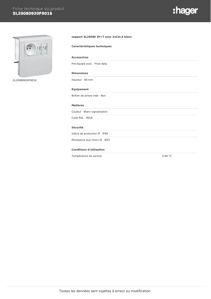 Image de la première page du manuel de l'appareil SL20080920F9016