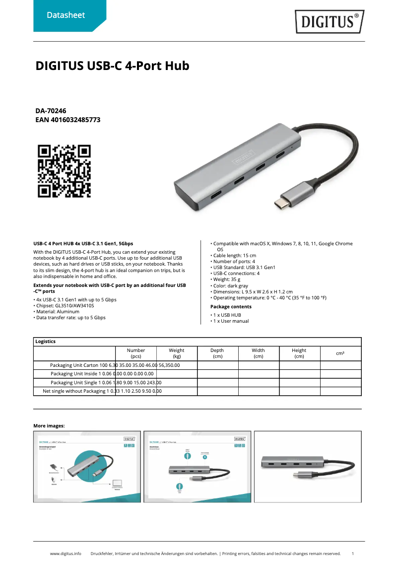 Page 1 de la notice Fiche technique Digitus DA-70246