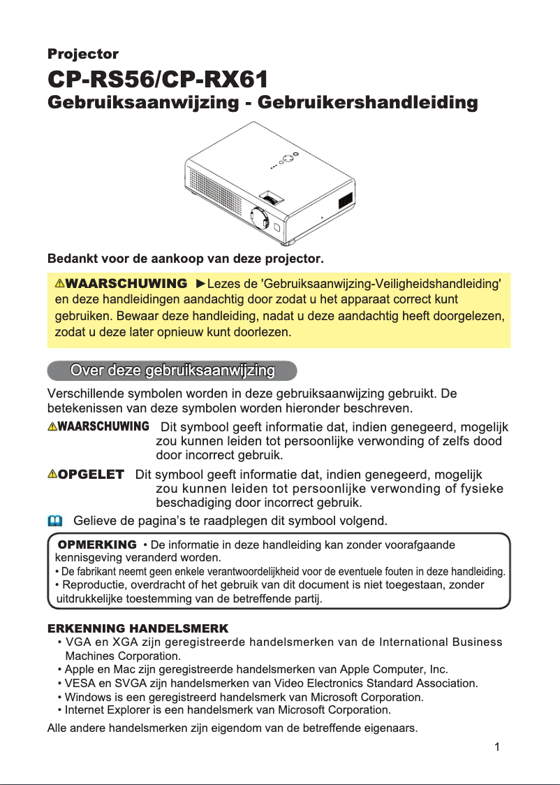 Image de la première page du manuel de l'appareil CP-RS56W