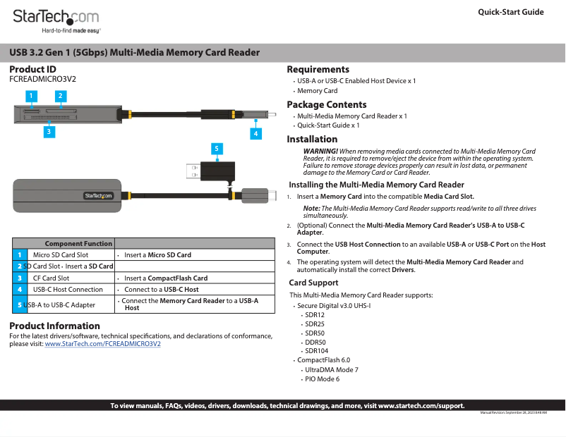 Page 1 de la notice Manuel utilisateur StarTech.com FCREADMICRO3V2