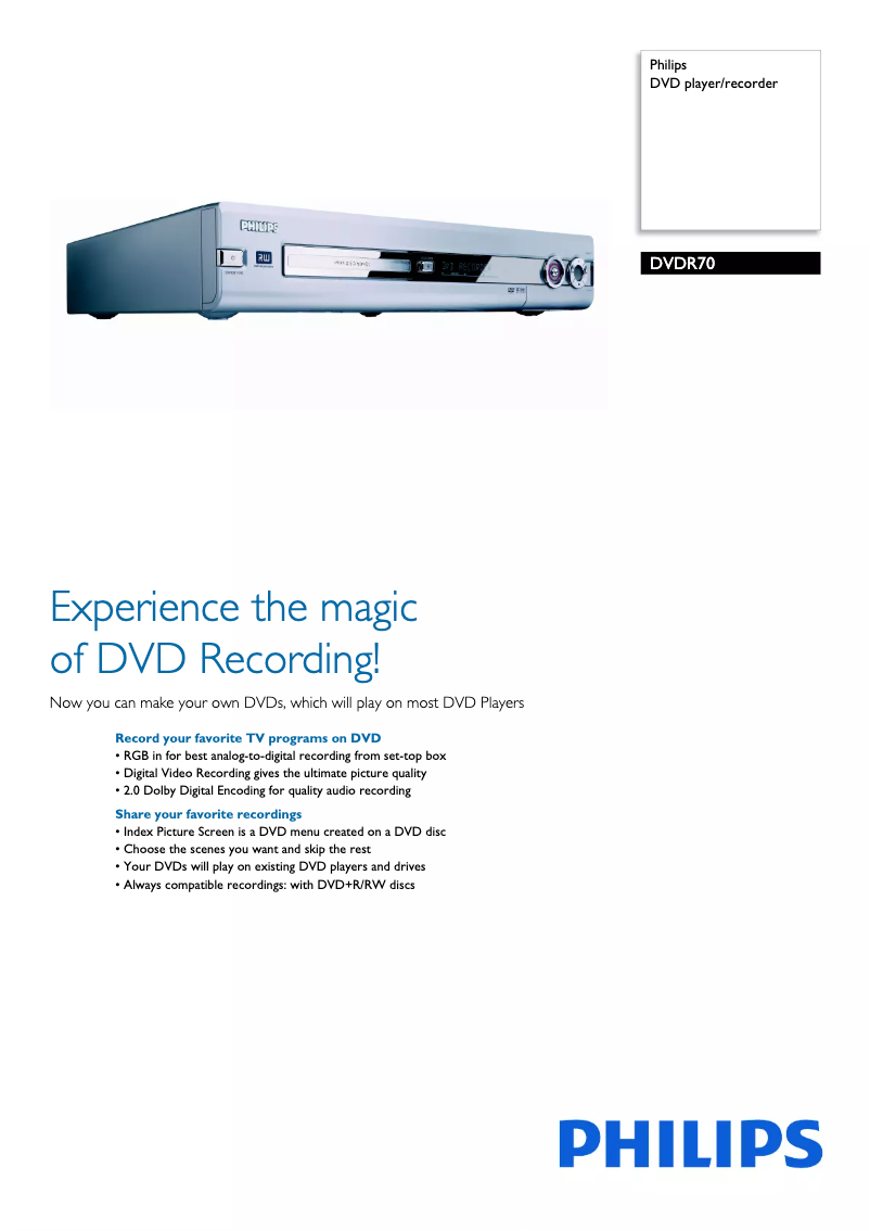 Page 1 de la notice Brochure Philips DVDR70
