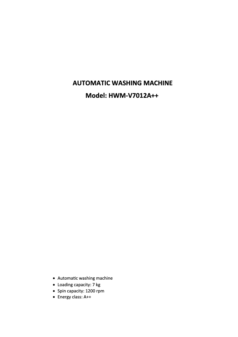 Image de la première page du manuel de l'appareil HWM-V7012