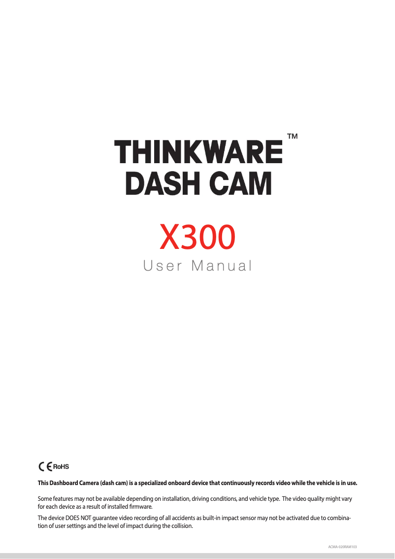 Image de la première page du manuel de l'appareil Dash Cam X300