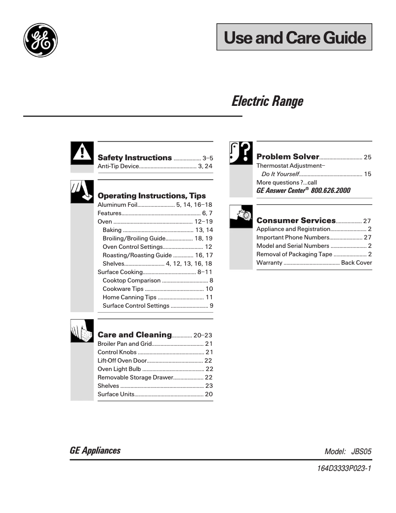 Página 1 del manual Manual de uso y mantenimiento GE JBS05YWH