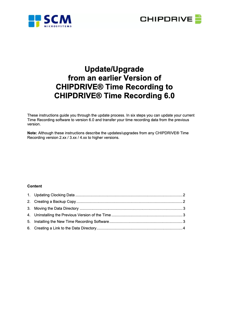 Page n°1 - Manuel utilisateur SCM Chipdrive Time Recording 6.0