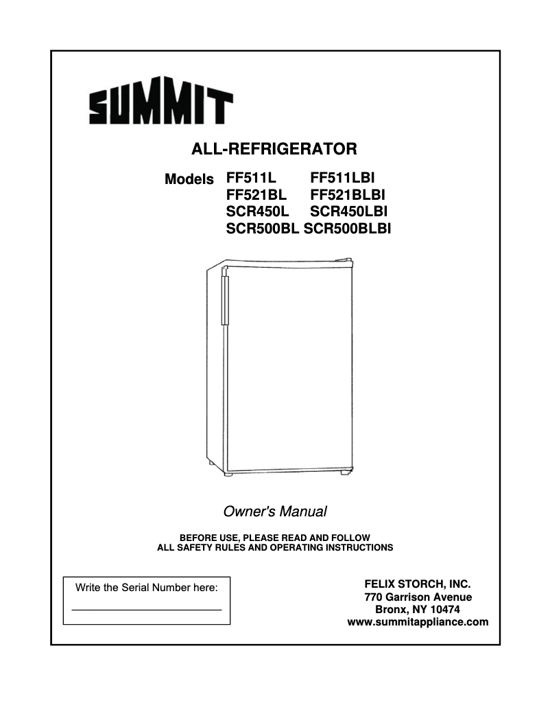 Page n°1 - Manuel utilisateur Summit AccuCold FF511LBISSHH
