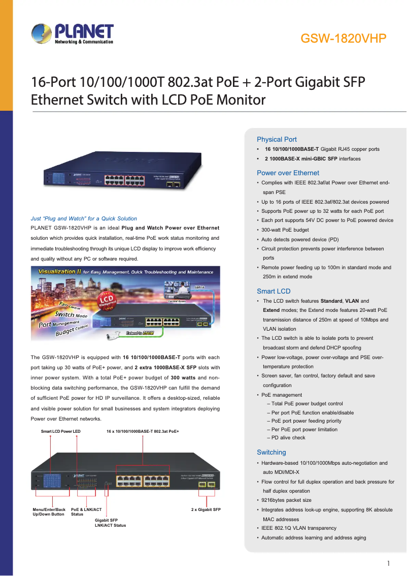 Page n°1 - Fiche technique Planet GSW-1820VHP