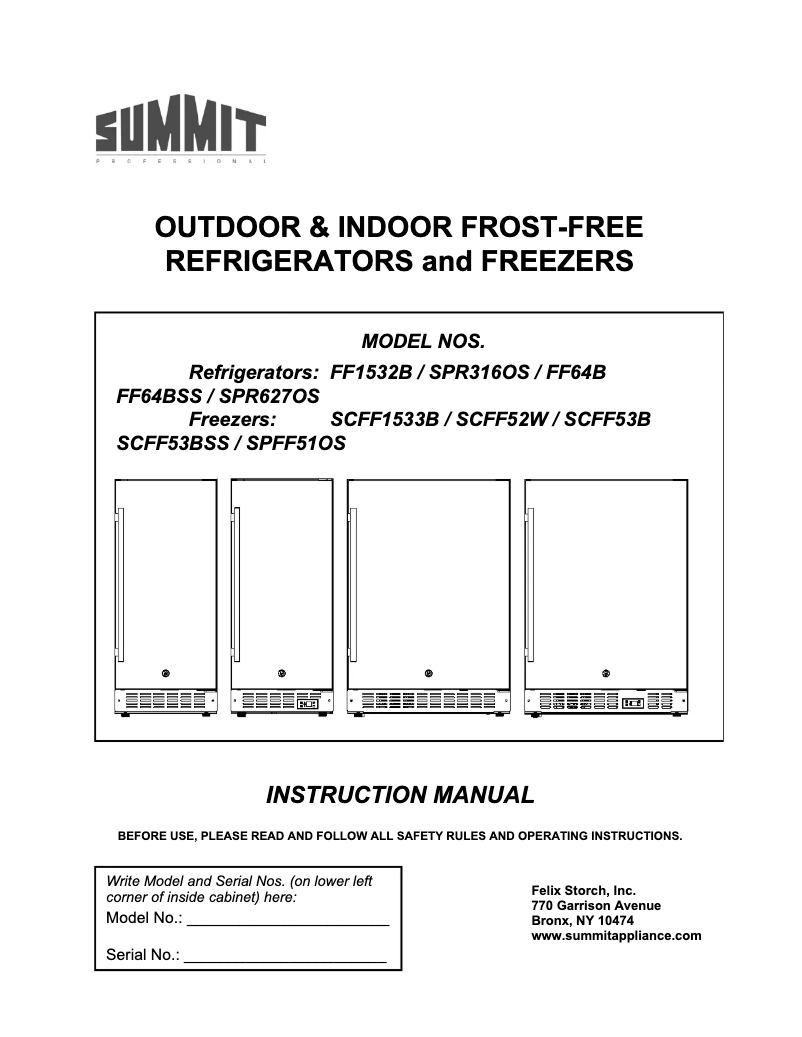 Page 1 de la notice Manuel d'utilisation et d'entretien Summit SPR627OSIF
