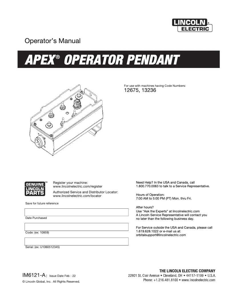 Image de la première page du manuel de l'appareil APEX Operator Pendant