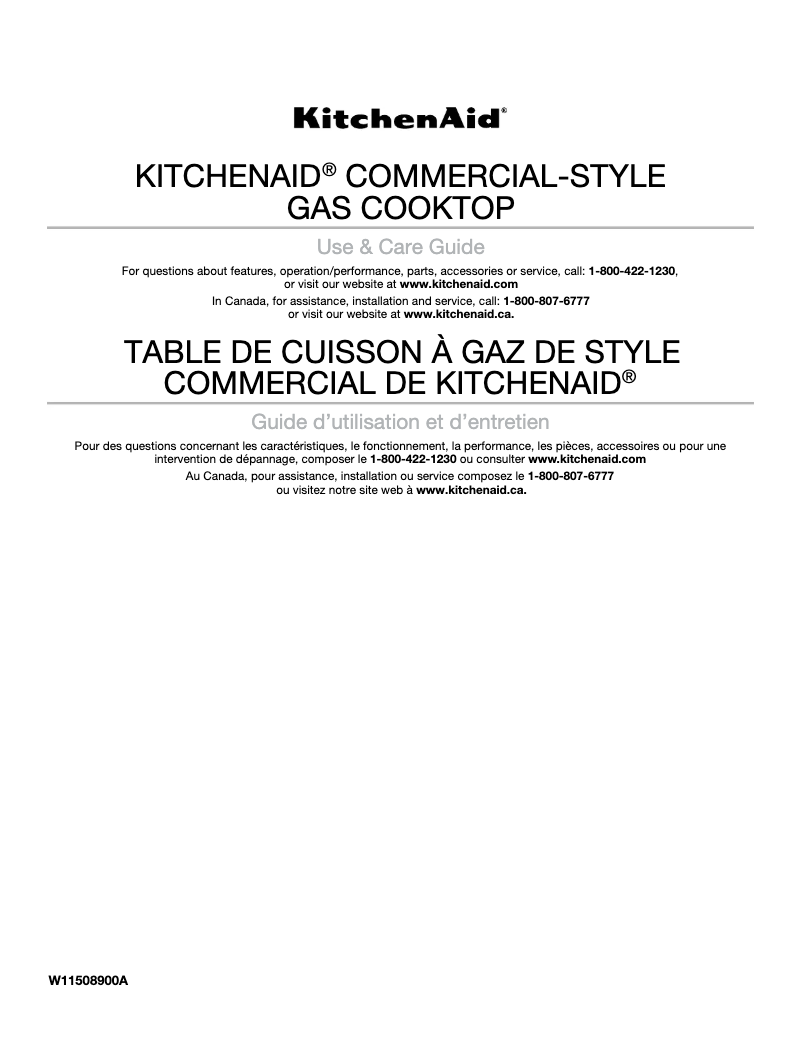 Page 1 de la notice Manuel d'utilisation et d'entretien KitchenAid KCGC506JSS