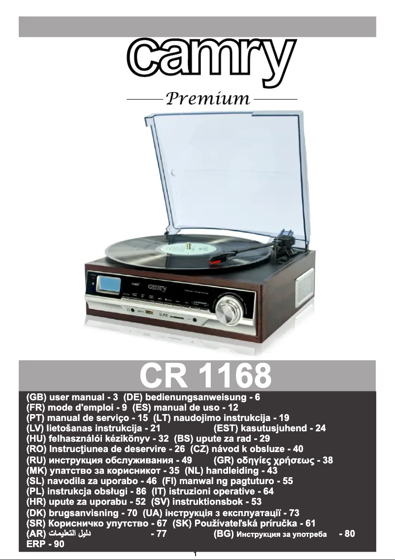 Page 1 de la notice Manuel utilisateur Camry CR 1168