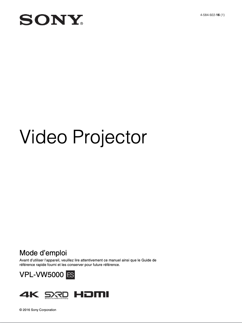 Page n°1 - Manuel utilisateur Sony VPL-VW5000