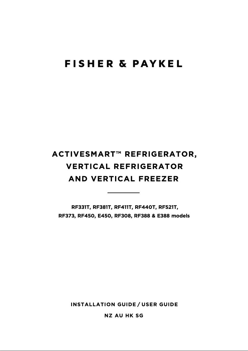 Page n°1 - Guide d'installation Fisher & Paykel E450RXFD1