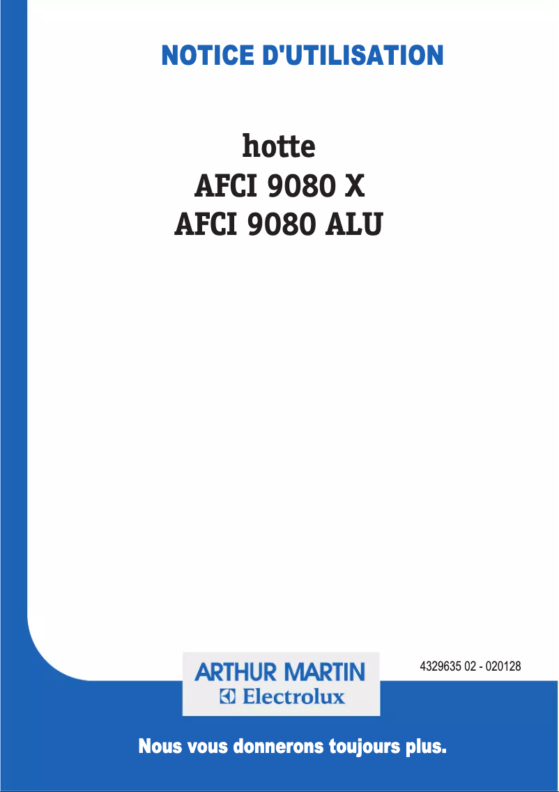 Page 1 de la notice Manuel utilisateur Arthur Martin-Electrolux AFCI9080X