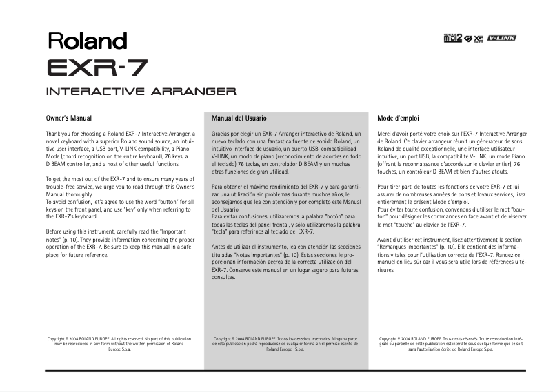 Page 1 de la notice Manuel utilisateur Roland EXR-7
