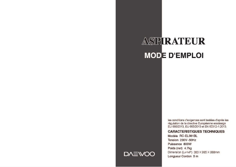 Page n°1 - Manuel utilisateur Daewoo RC-EL381BL