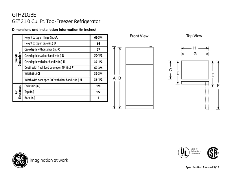 Page n°1 - Fiche technique GE GTH21GBEBB