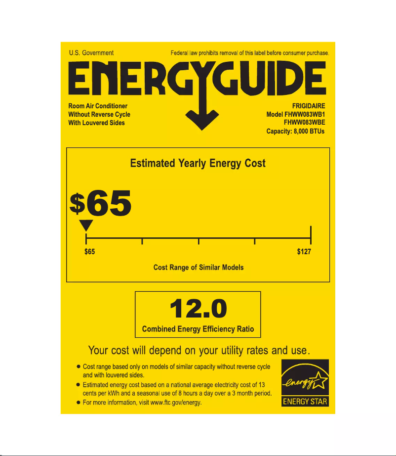 Página 1 del manual Etiqueta energética Frigidaire FHWW083WBE