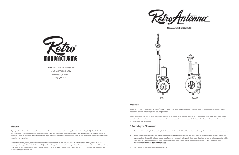 Page n°1 - Manuel utilisateur RetroSound PA-03