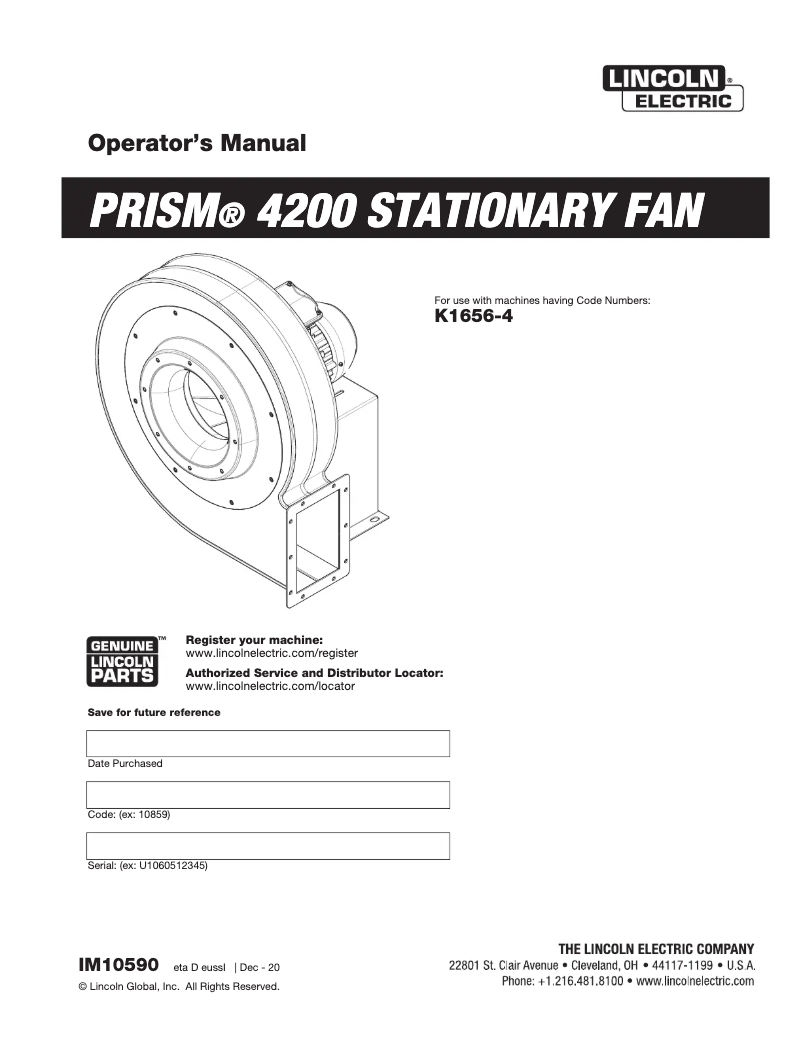Image de la première page du manuel de l'appareil Prism 4200 Stationary Fan