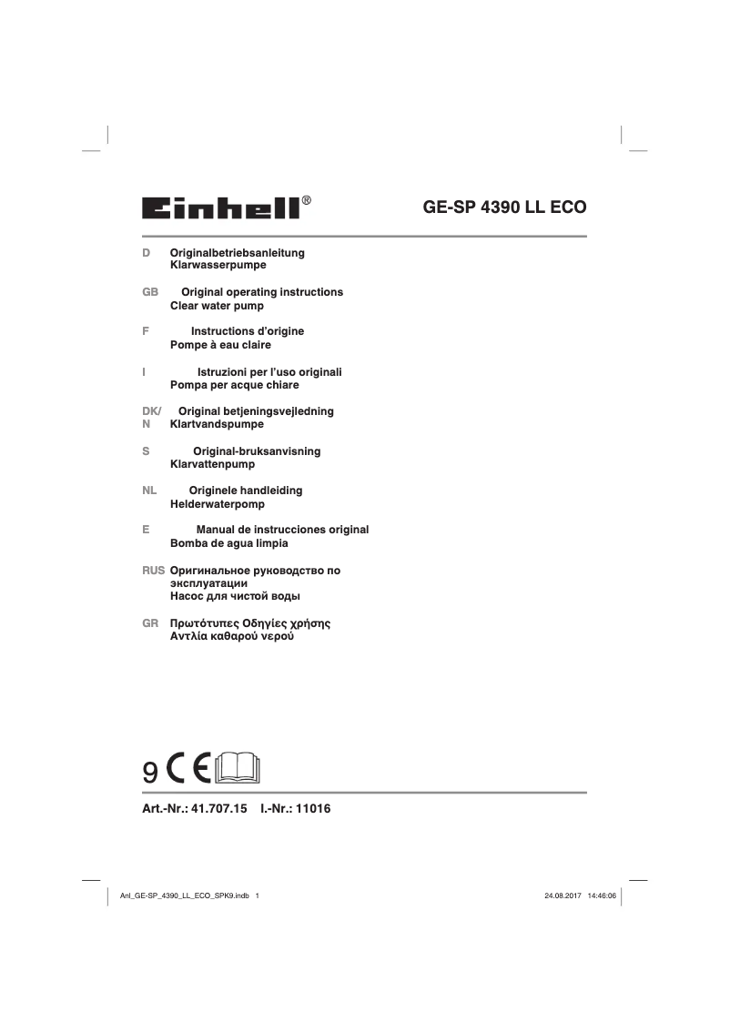 Page 1 de la notice Manuel utilisateur Einhell GE-SP 4390 LL ECO