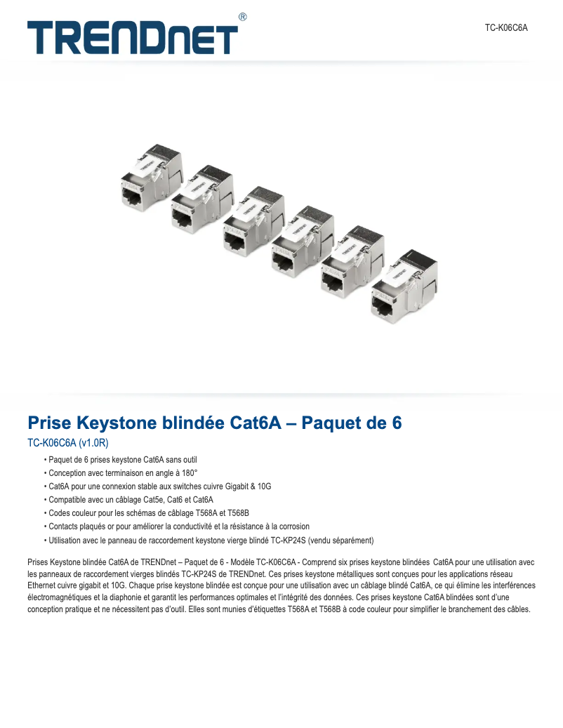 Página 1 del manual Ficha técnica TRENDnet TC-K06C6A