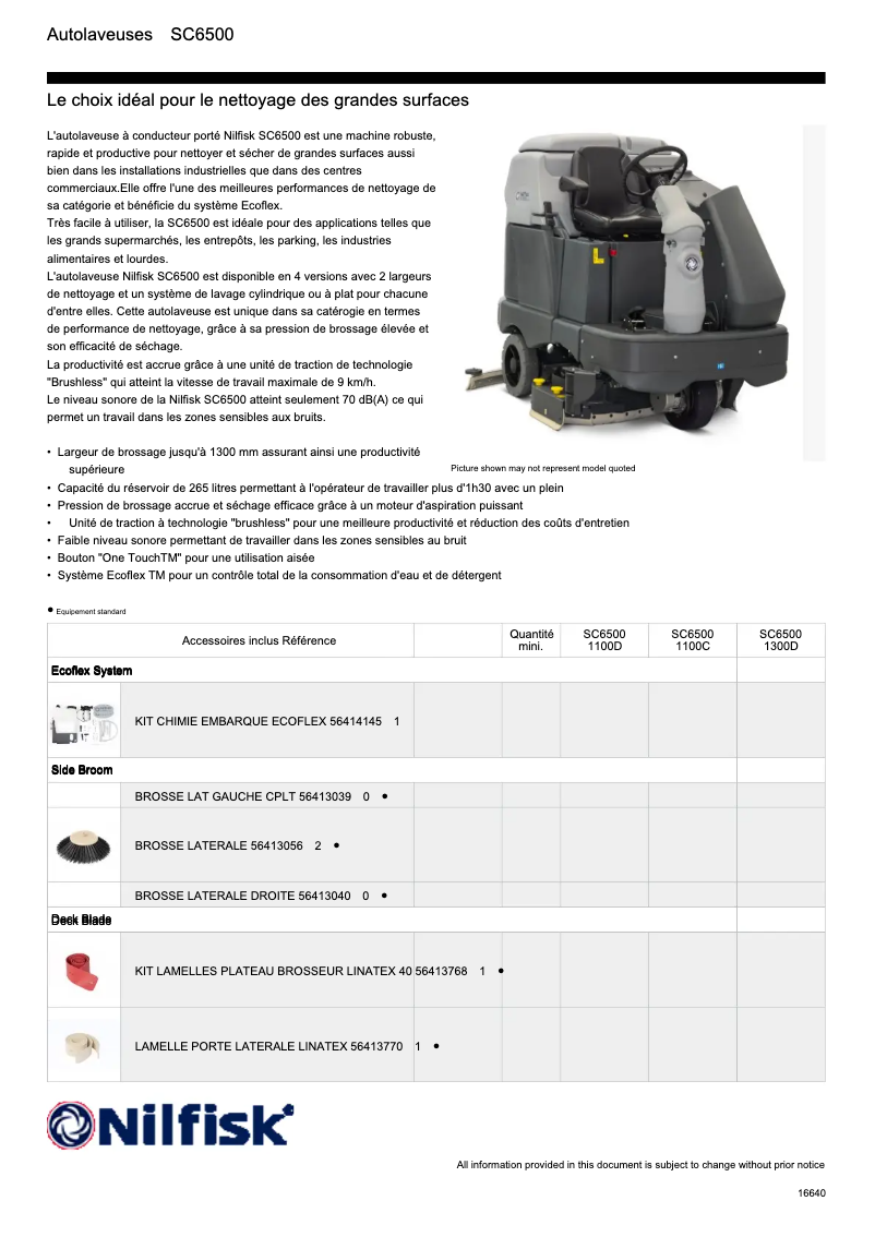 Page n°1 - Fiche technique Nilfisk SC6500