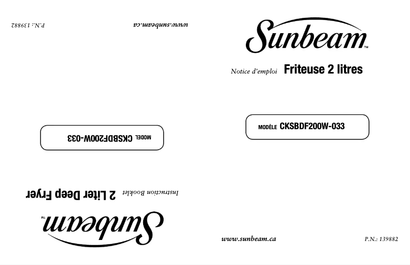 Page 1 de la notice Manuel utilisateur Sunbeam CKSBDF200W-033