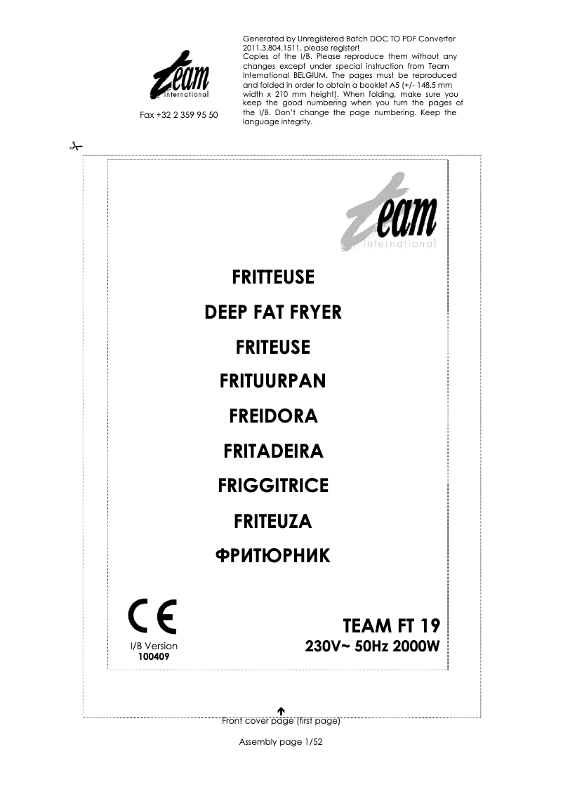 Page 1 de la notice Manuel utilisateur Team FT 19