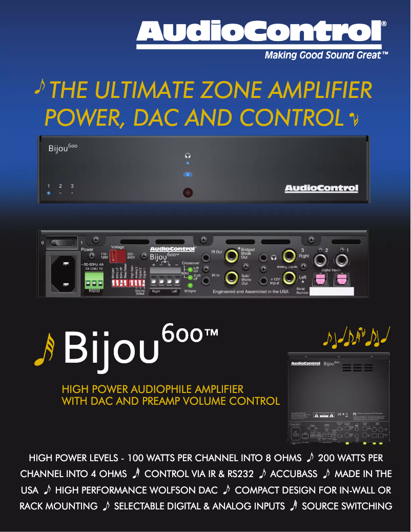 Page n°1 - Fiche technique AudioControl Bijou 600