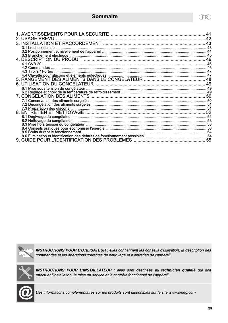Page 1 de la notice Manuel utilisateur Smeg CVB20LNE