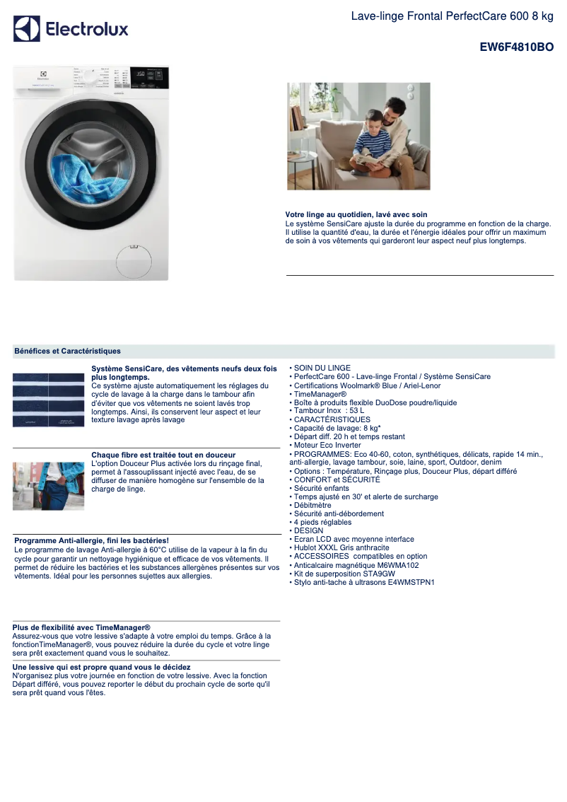 Page n°1 - Fiche technique Electrolux EW6F4810BO