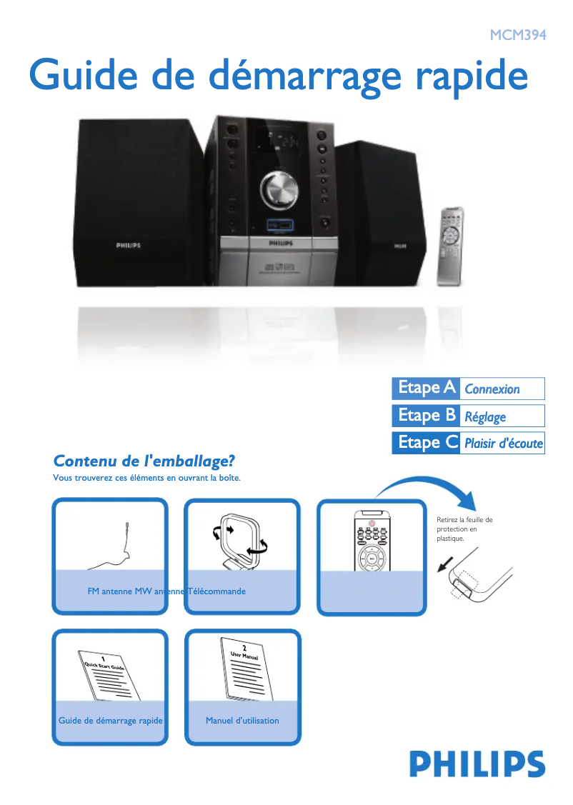 Page n°1 - Guide de démarrage rapide Philips MCM394