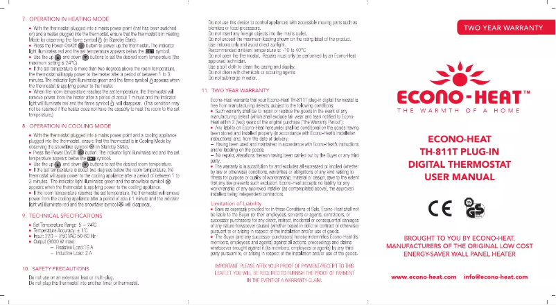 Page n°1 - Manuel utilisateur Econo-Heat TH-811T