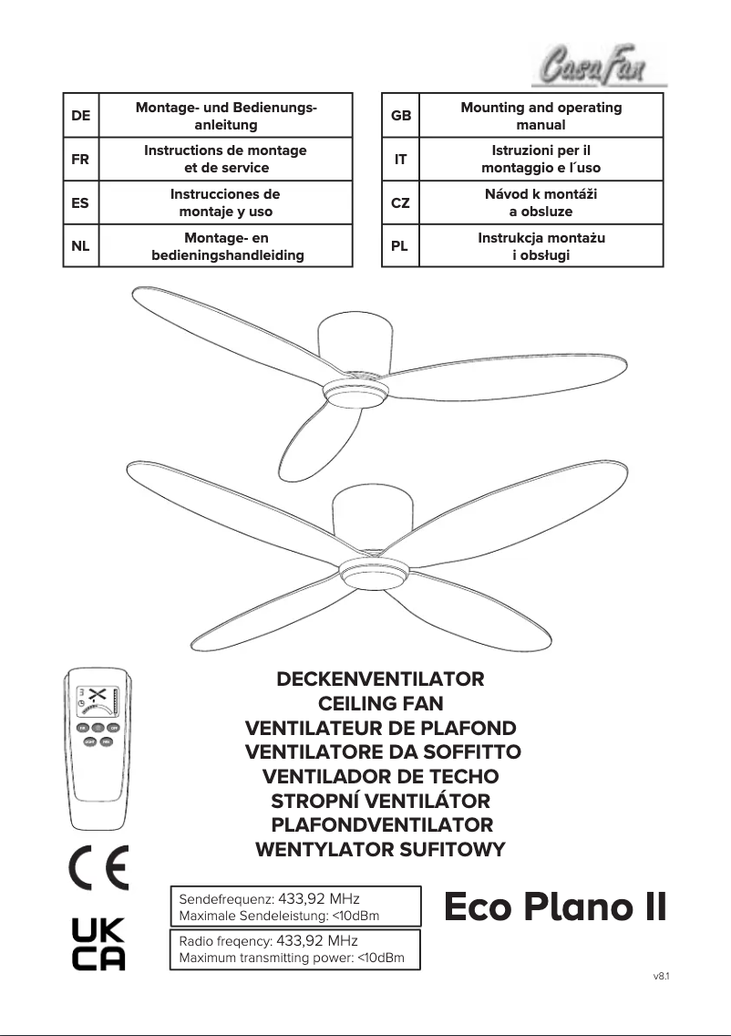 Image de la première page du manuel de l'appareil Eco Plano II