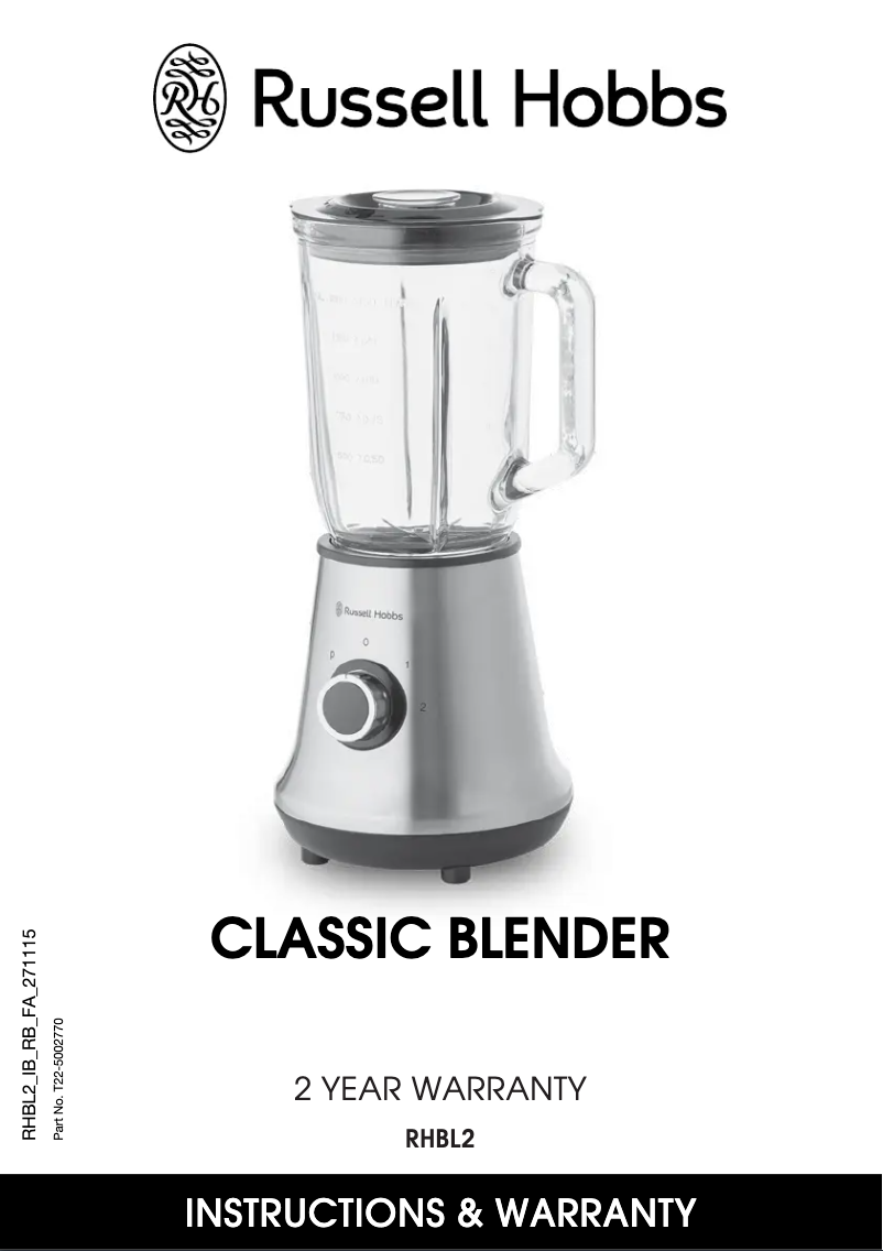 Page 1 de la notice Manuel utilisateur Russell Hobbs Classic RHBL2