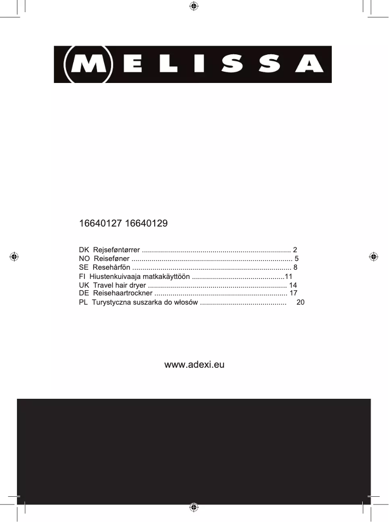 Page 1 de la notice Manuel utilisateur Melissa 16640129