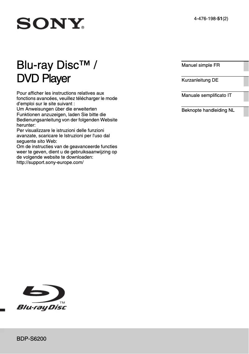 Page 1 de la notice Manuel utilisateur Sony BDP-S6200