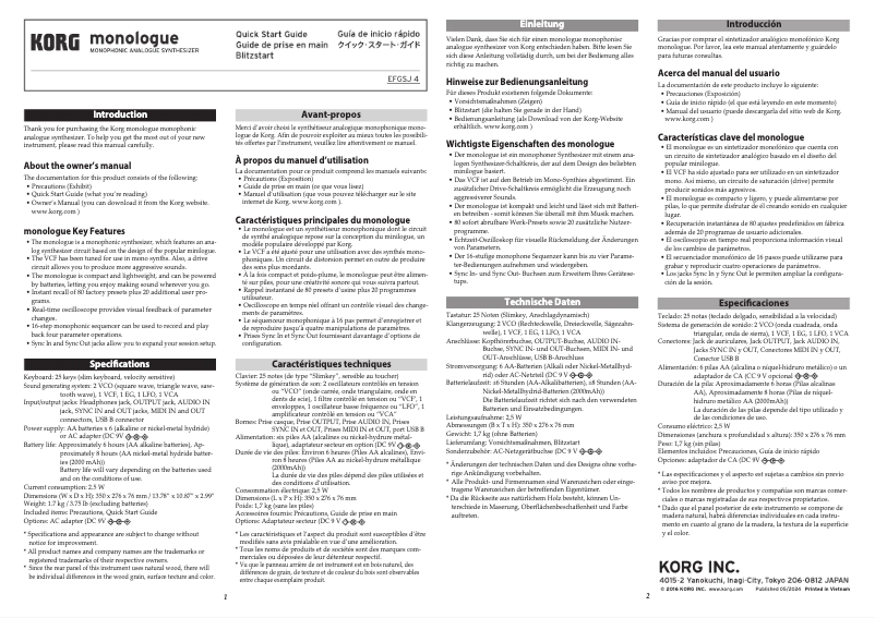 Image de la première page du manuel de l'appareil Monologue