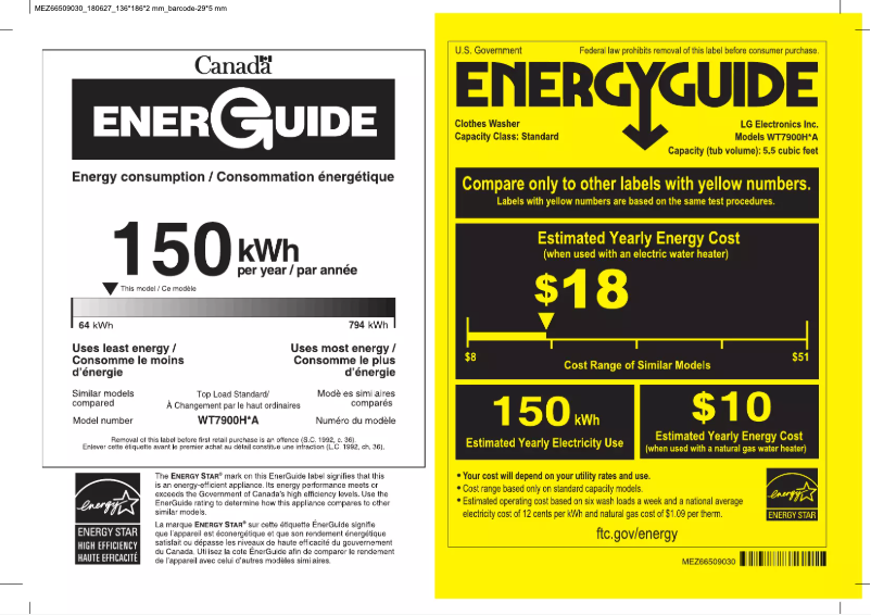 Page n°1 - Label énergétique LG WT7900HBA