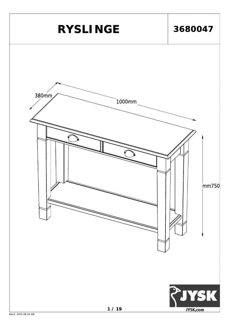 Page n°1 - Manuel utilisateur JYSK Ryslinge (85x270x78)