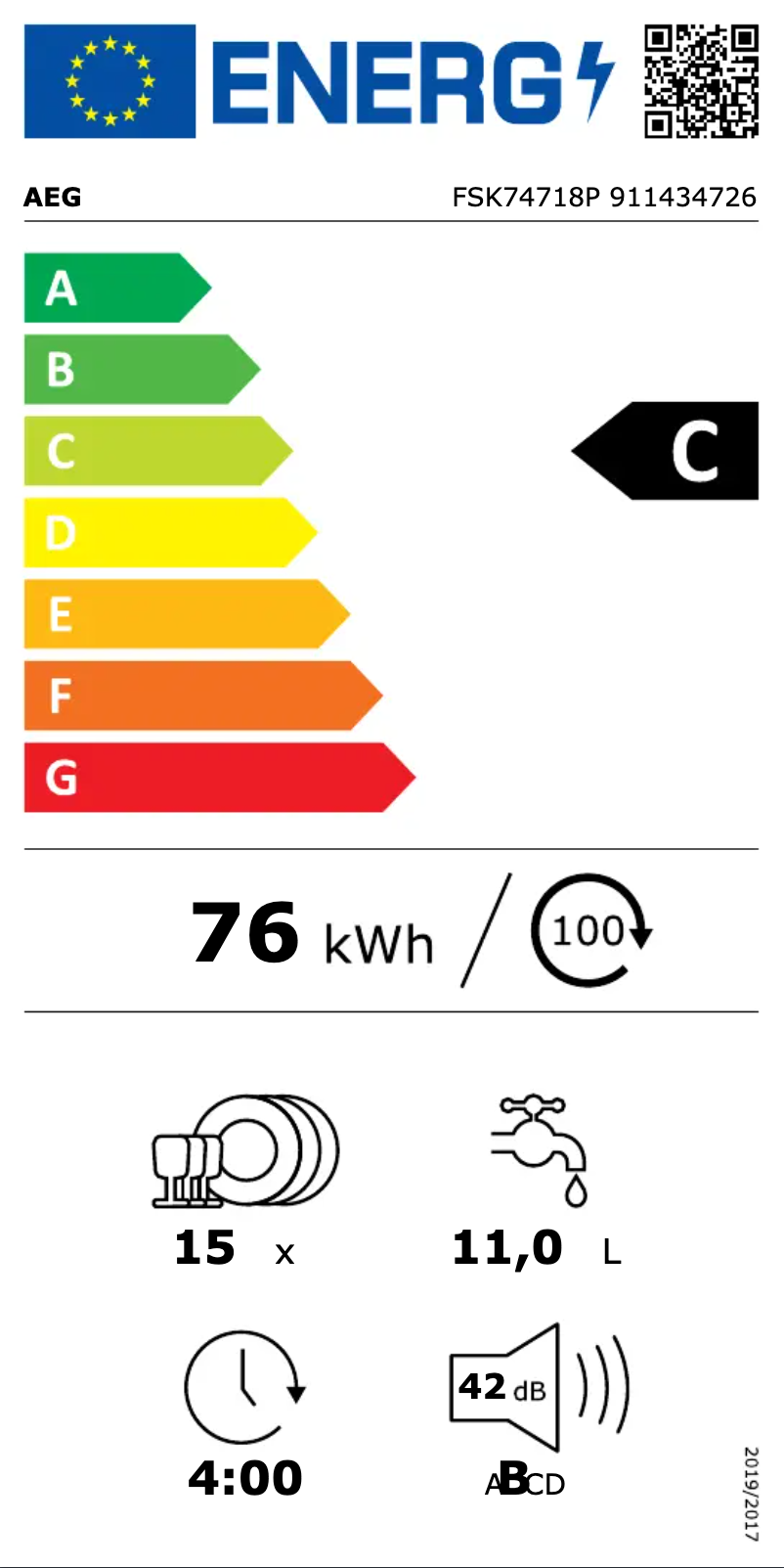Page n°1 - Label énergétique AEG FSK74718P