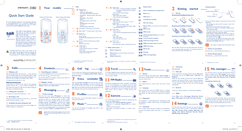 Page 1 de la notice Guide de démarrage rapide Alcatel One Touch 318D