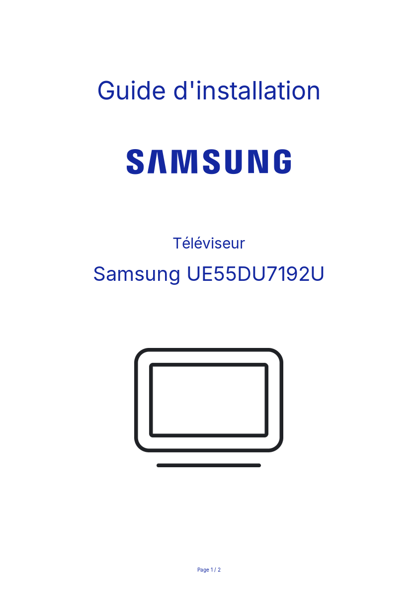 Page n°1 - Guide d'installation Samsung UE55DU7192U