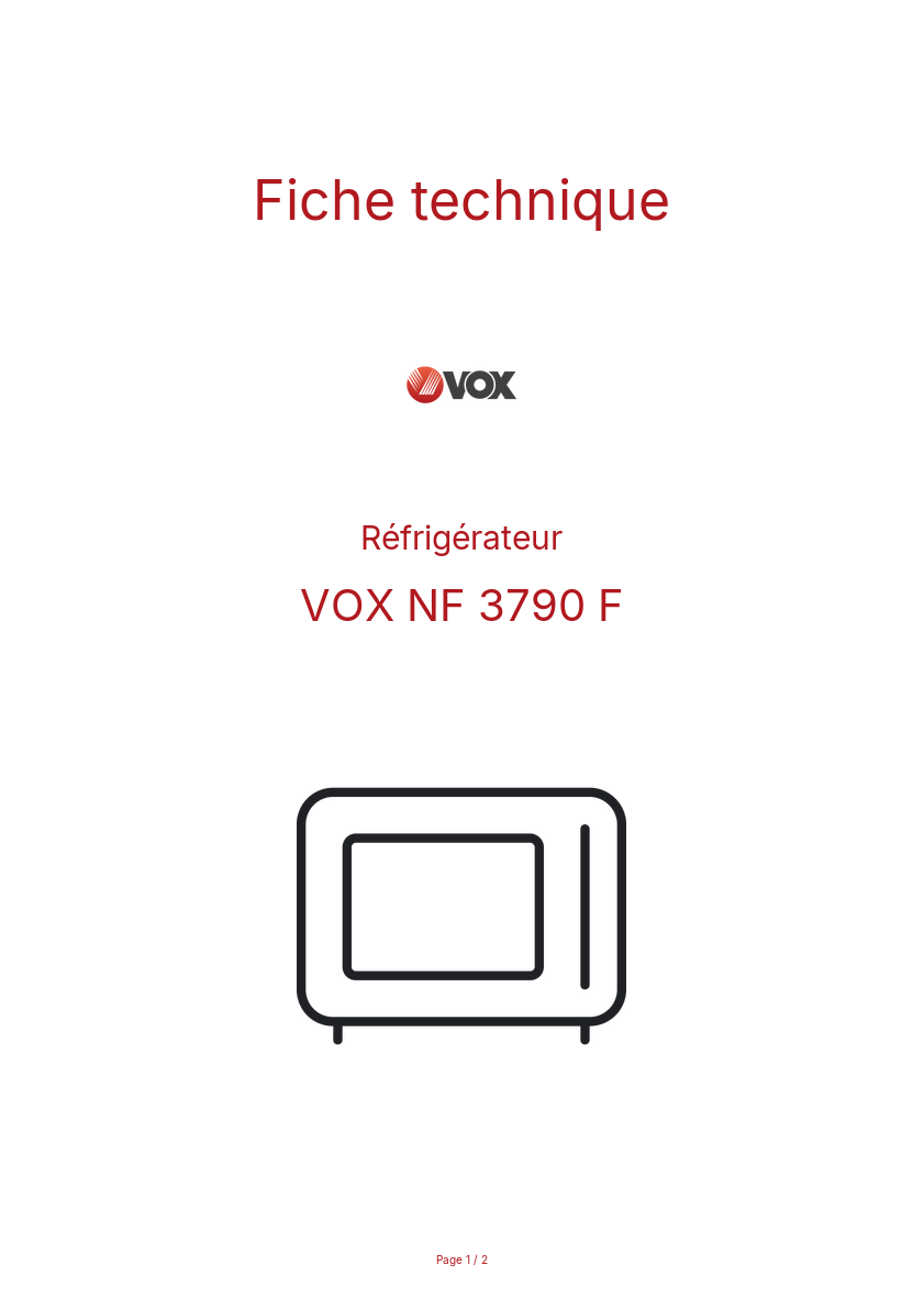 Page n°1 - Fiche technique VOX NF 3790 F