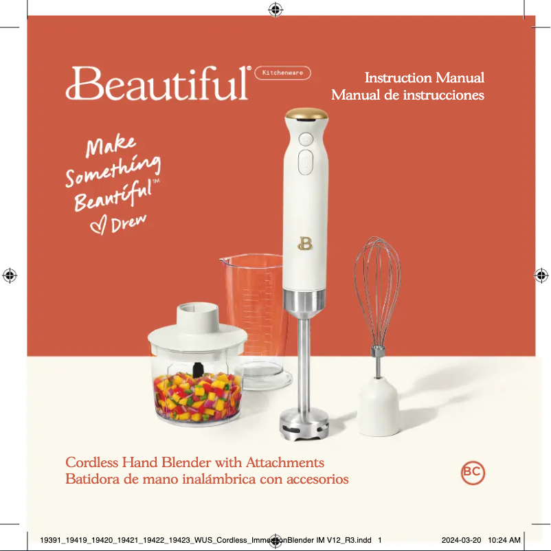 Image de la première page du manuel de l'appareil Cordless Hand Blender with Attachments